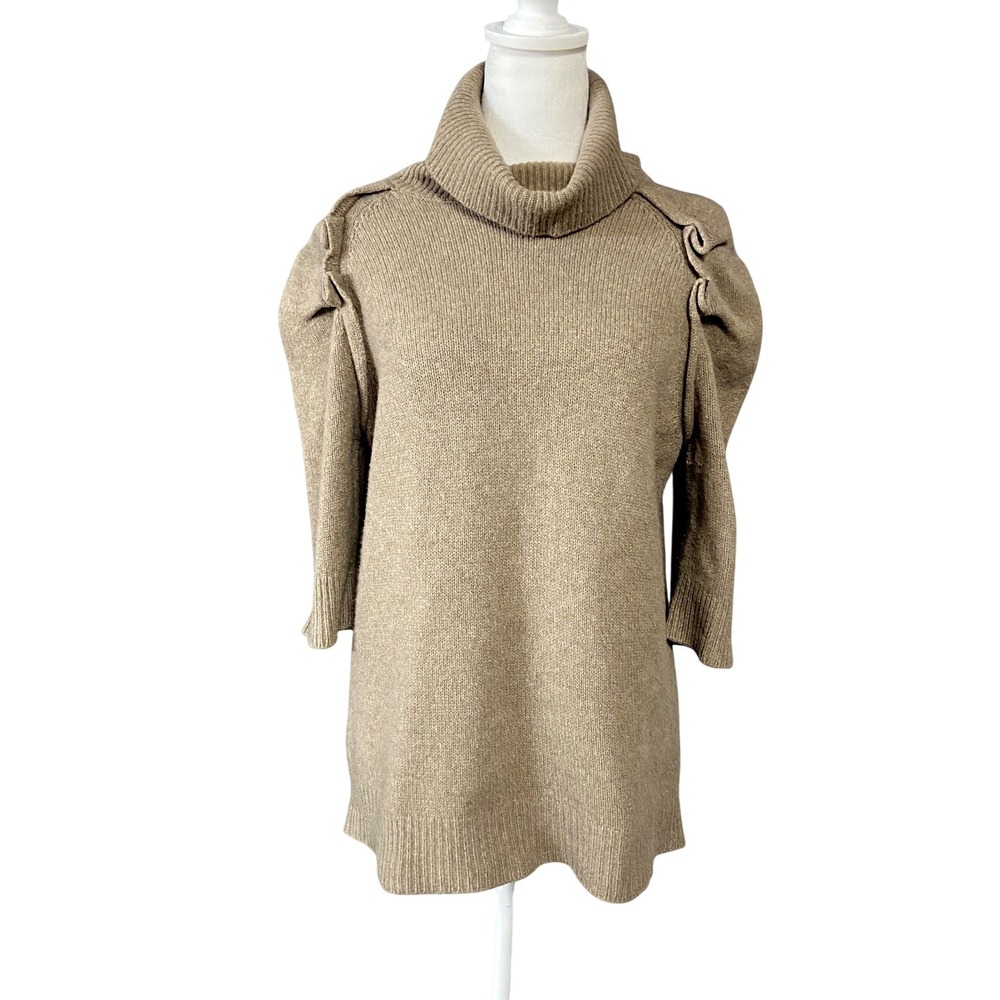 Marc Jacobs Womens M Beige Cashmere Wool Turtleneck Puff Sleeve Pullover Sweater